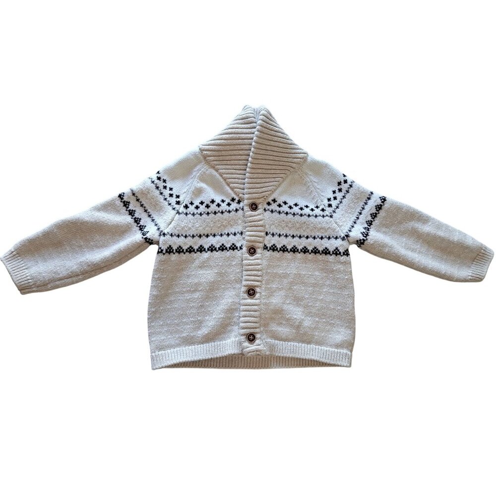 Janie & Jack Baby Cardigan Shawl Sweater 12-18 Mo Beige Nordic Cotton Blend